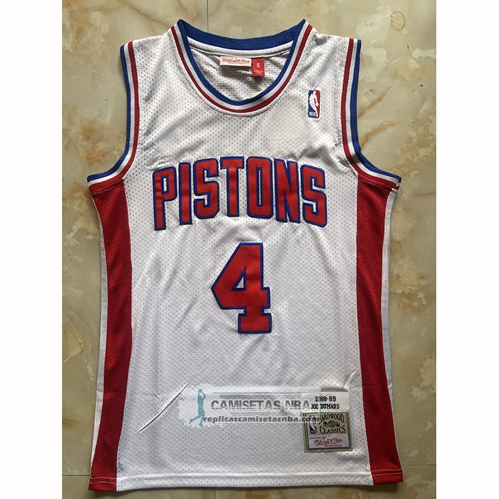 Camiseta Detroit Pistons Joe Dumars NO 4 Mitchell & Ness 1988-89 Blanco